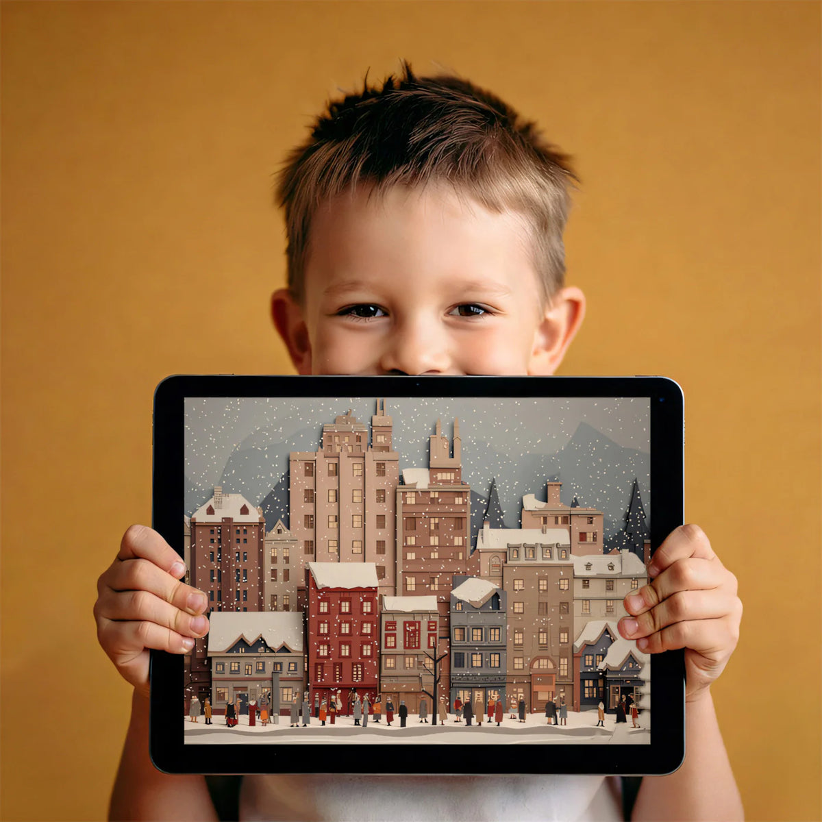 Snowy Paper-Cut Cityscape Mural — Whimsical Urban Winter Decor Mural Wallpaper - room preview 03