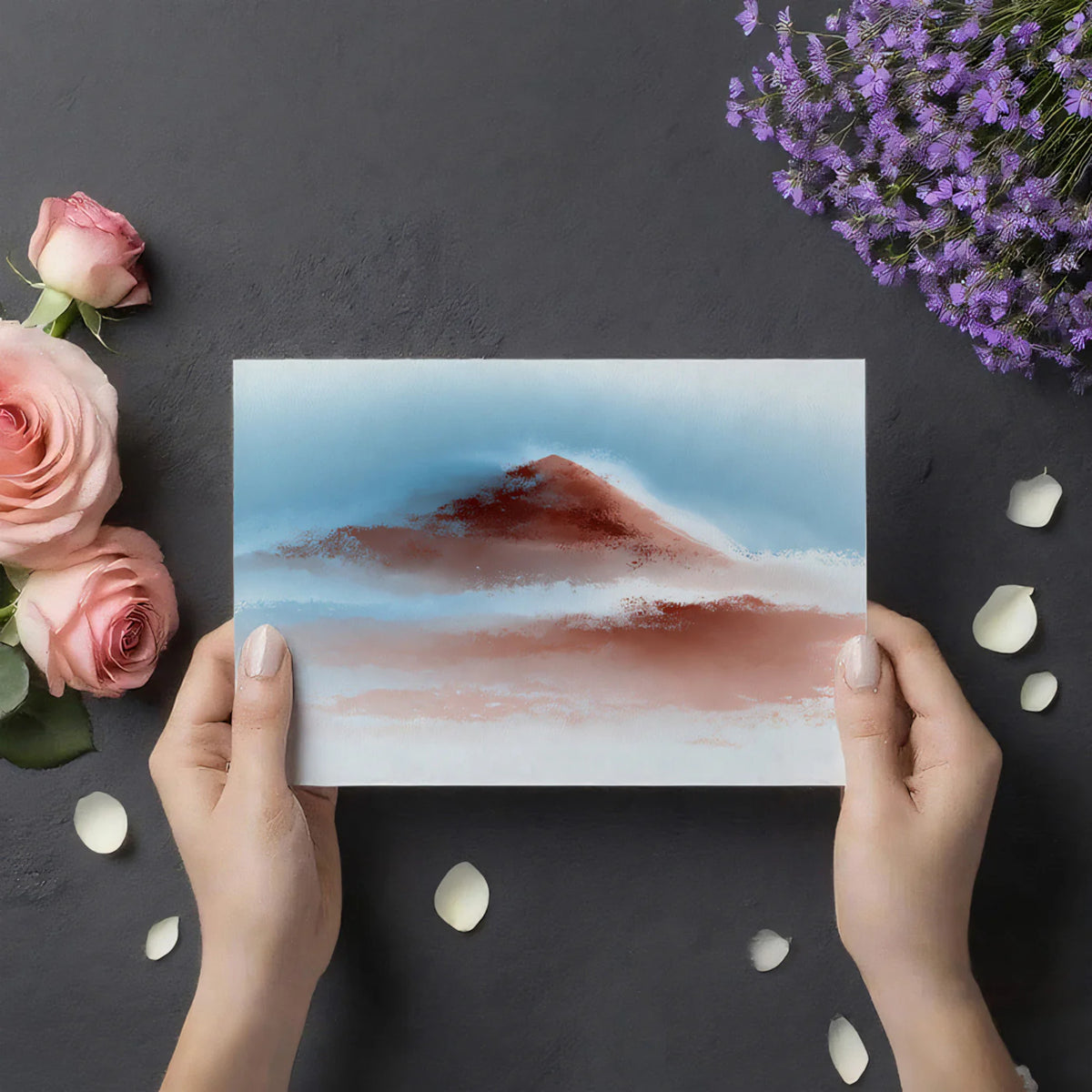 Crimson Peaks Watercolor Mural Wallpaper — Minimalist Zen Landscape Mural Wallpaper - room preview 03