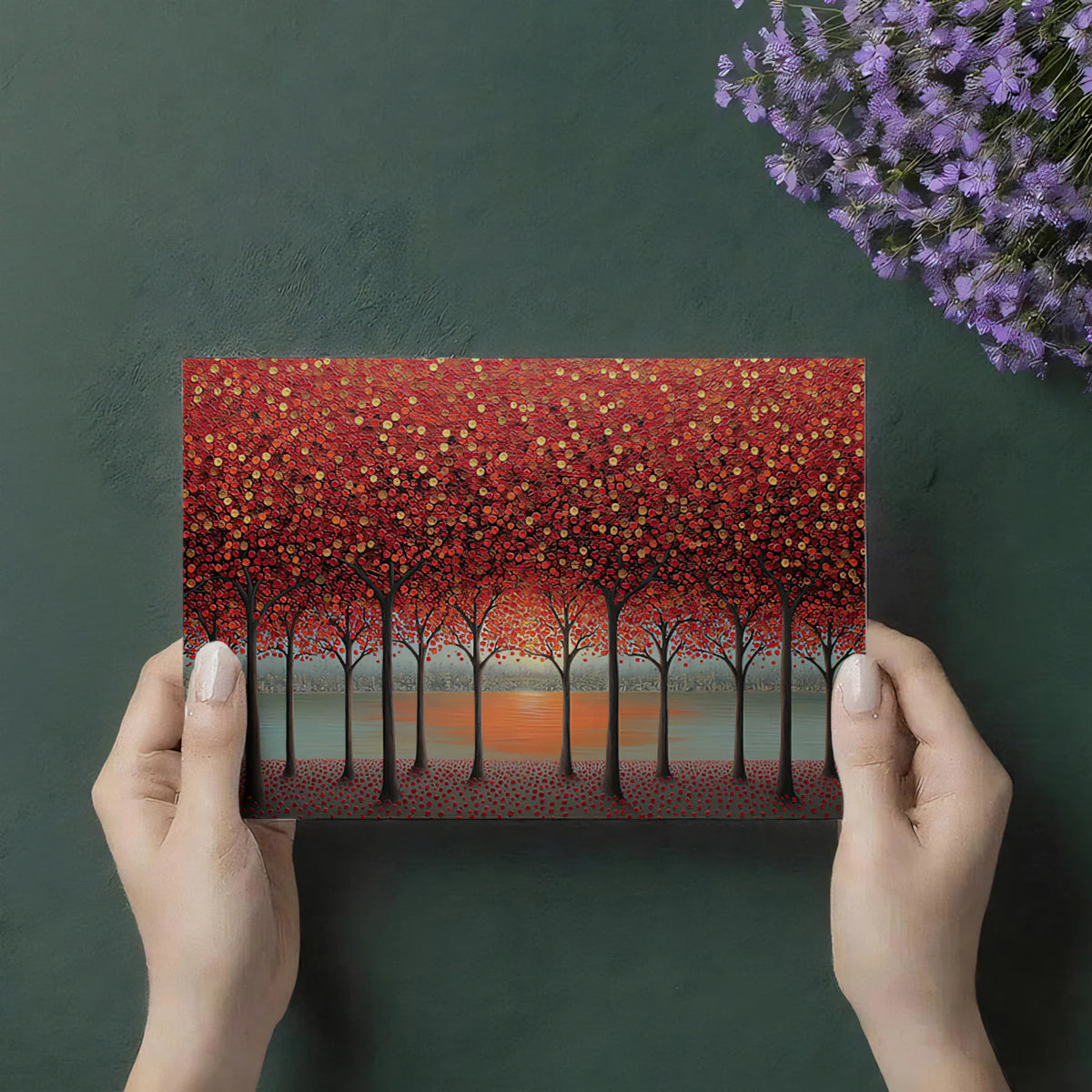 Autumn Sunset Forest Mural Wallpaper — Vibrant Impressionist Art Mural Wallpaper - room preview 03