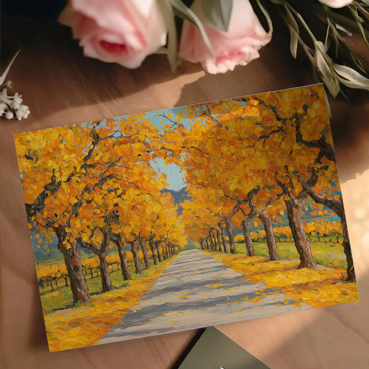 Golden Autumn Orchard Mural Wallpaper — Impressionistic Landscape Mural Wallpaper - room preview 03