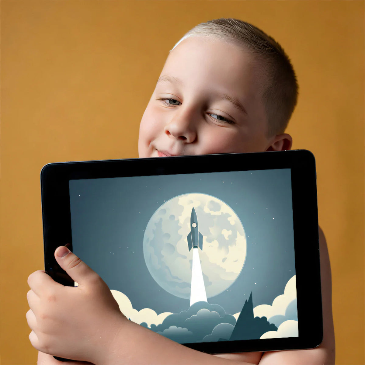 Lunar Rocket Ascent Mural Wallpaper — Minimalist Retro Space Art Mural Wallpaper - room preview 03