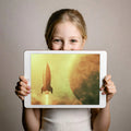 Vintage Rocket Space Mural Wallpaper — Retro Cinematic Martian Art Mural Wallpaper - room preview 03