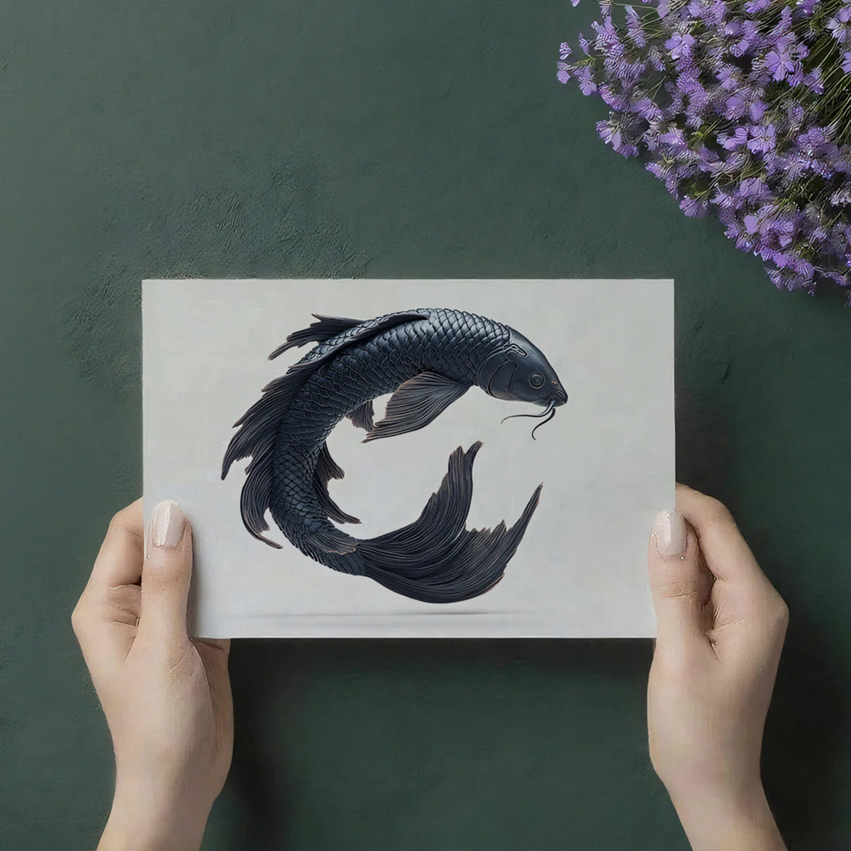 Sculptural Koi Fish Mural Wallpaper — Minimalist Zen Wall Art Mural Wallpaper - room preview 03