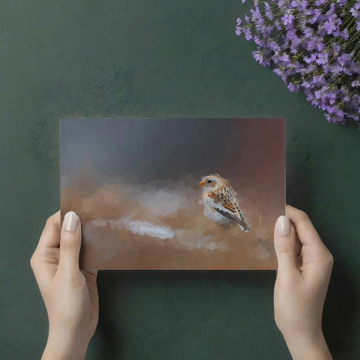 Snow Bunting Impressionist Mural Wallpaper — Muted Earthy Tones Mural Wallpaper - room preview 03