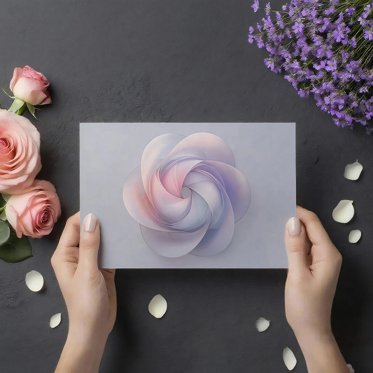 Abstract Petal Swirl Mural Wallpaper — Soft Geometric Floral Mural Wallpaper - room preview 03