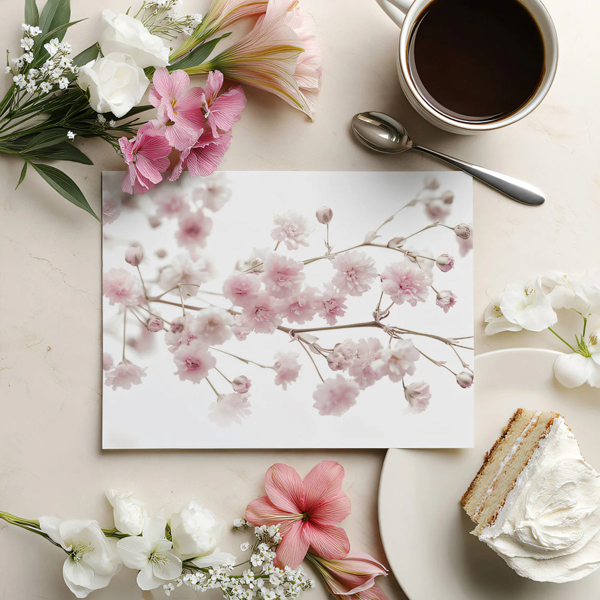 Macro Baby's Breath Mural Wallpaper — Soft Pink Floral Design Mural Wallpaper - room preview 03