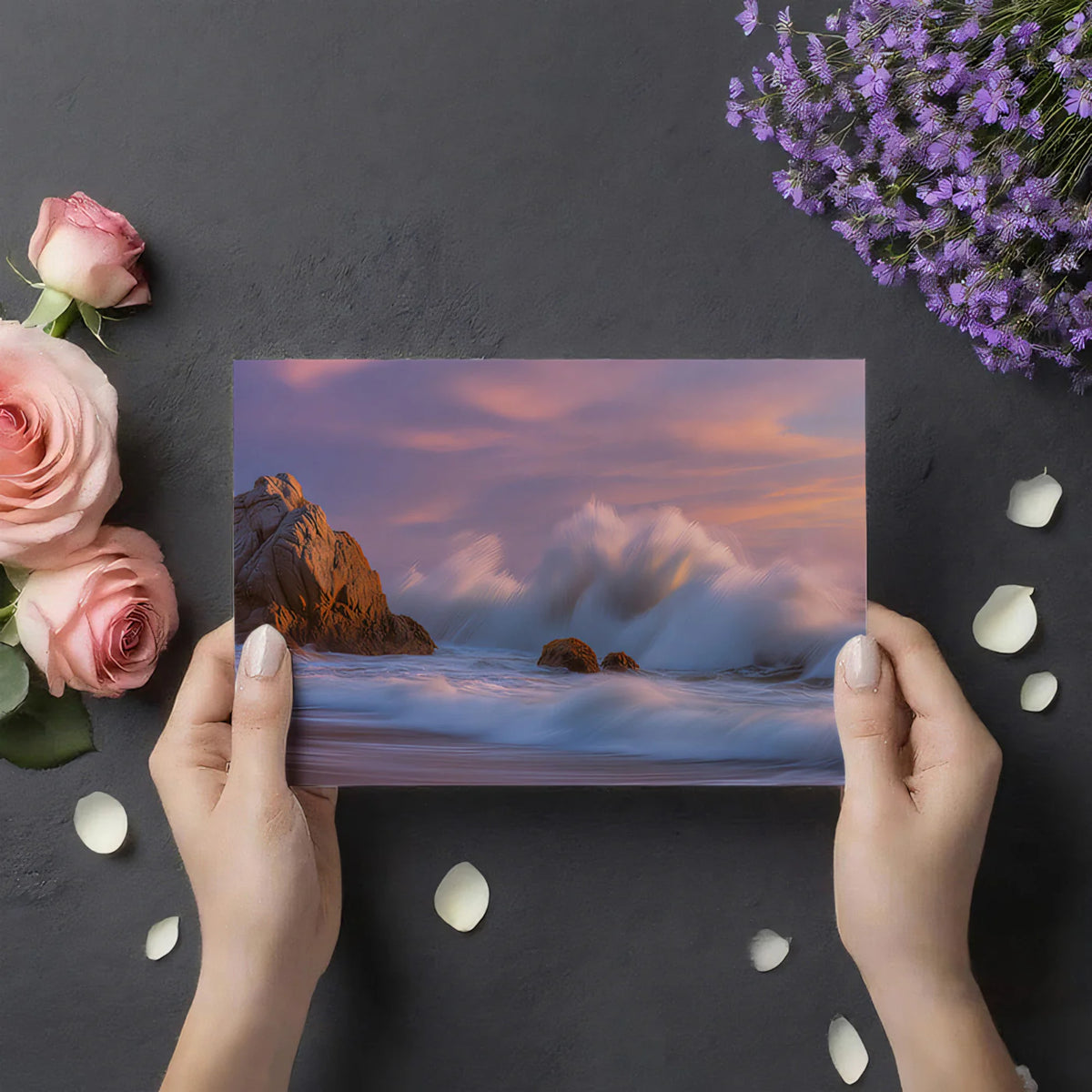 Coastal Twilight Wave Mural Wallpaper — Long Exposure Seascape Mural Wallpaper - room preview 03
