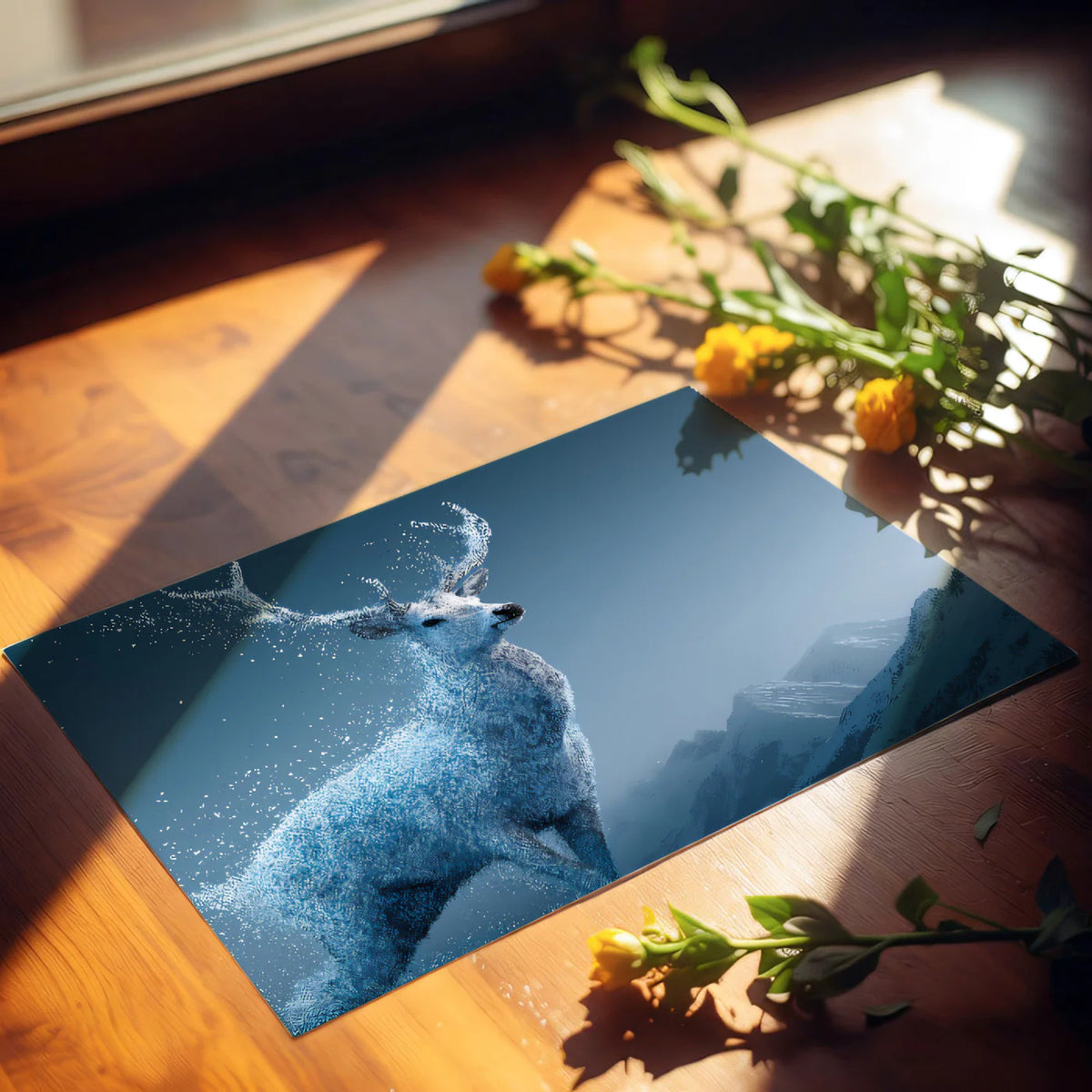 Glacial Deer Mural Wallpaper — Alpine Winter Wildlife Scene Mural Wallpaper - room preview 03