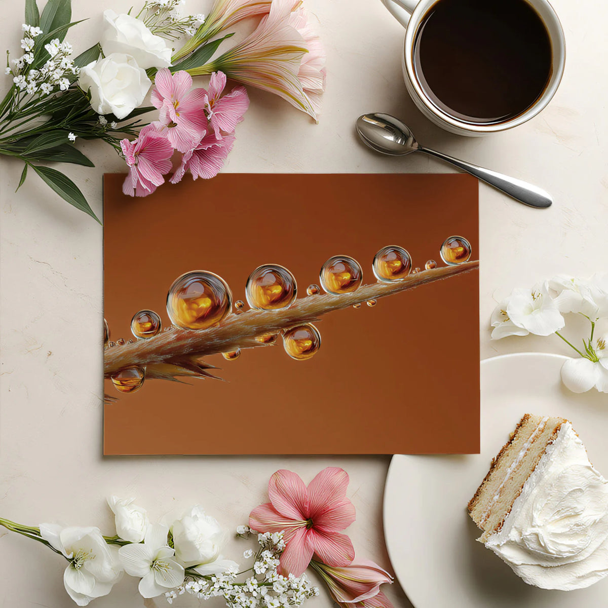 Golden Dewdrop Macro Mural Wallpaper — Nature Inspired Minimalist Mural Wallpaper - room preview 03