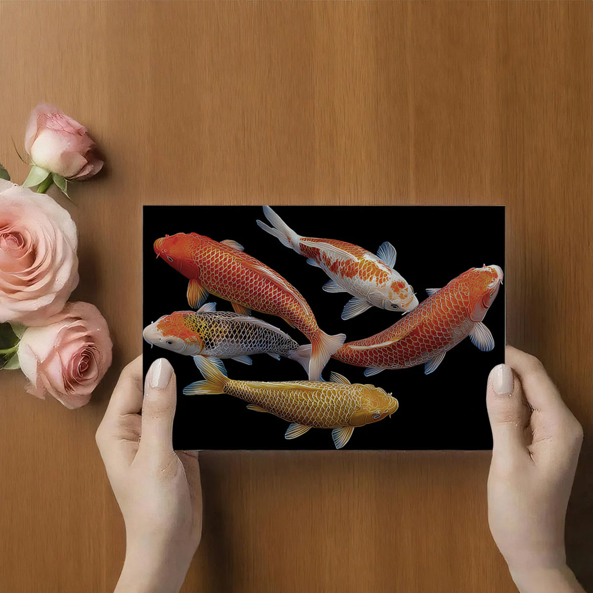 Imperial Koi School Mural Wallpaper — Deep Black Traditional Art Mural Wallpaper - room preview 03