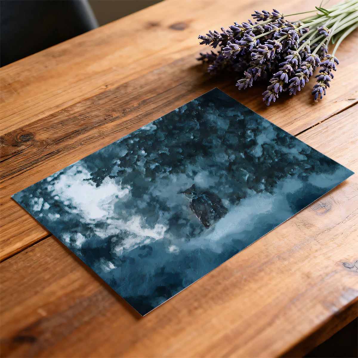 Snowy Owl Night Forest Mural Wallpaper — Moody Winter Art Mural Wallpaper - room preview 03