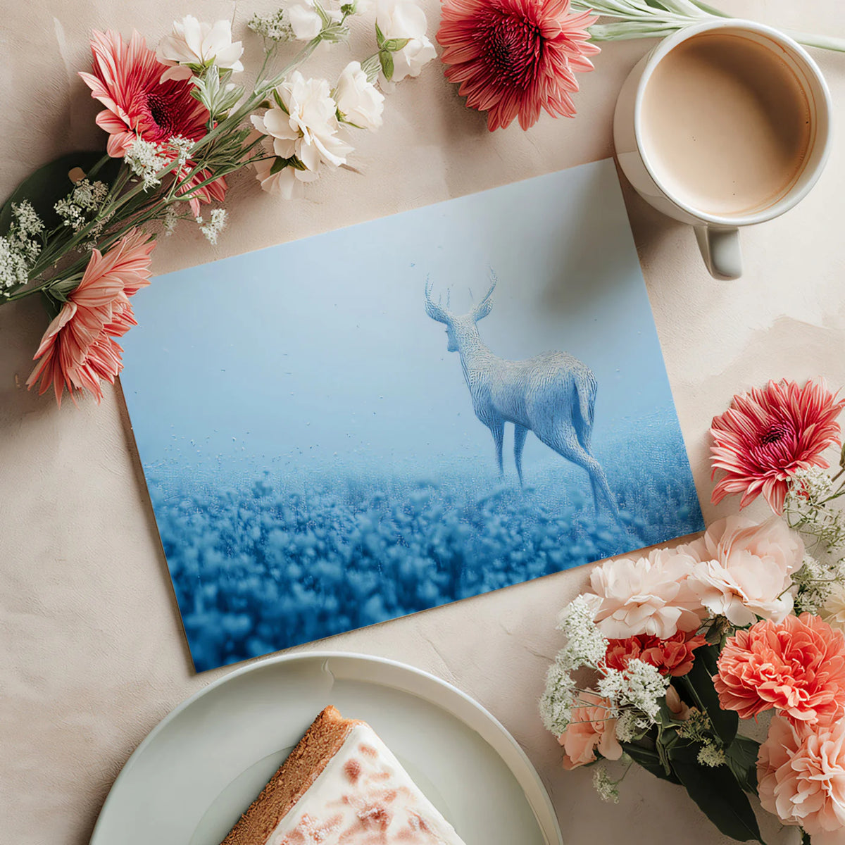 Digital Mesh Deer Mural Wallpaper — Ethereal Blue Forest Landscape Mural Wallpaper - room preview 03