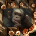 Contemplative Baby Chimp Oil Painting Mural Wallpaper - room preview 03
