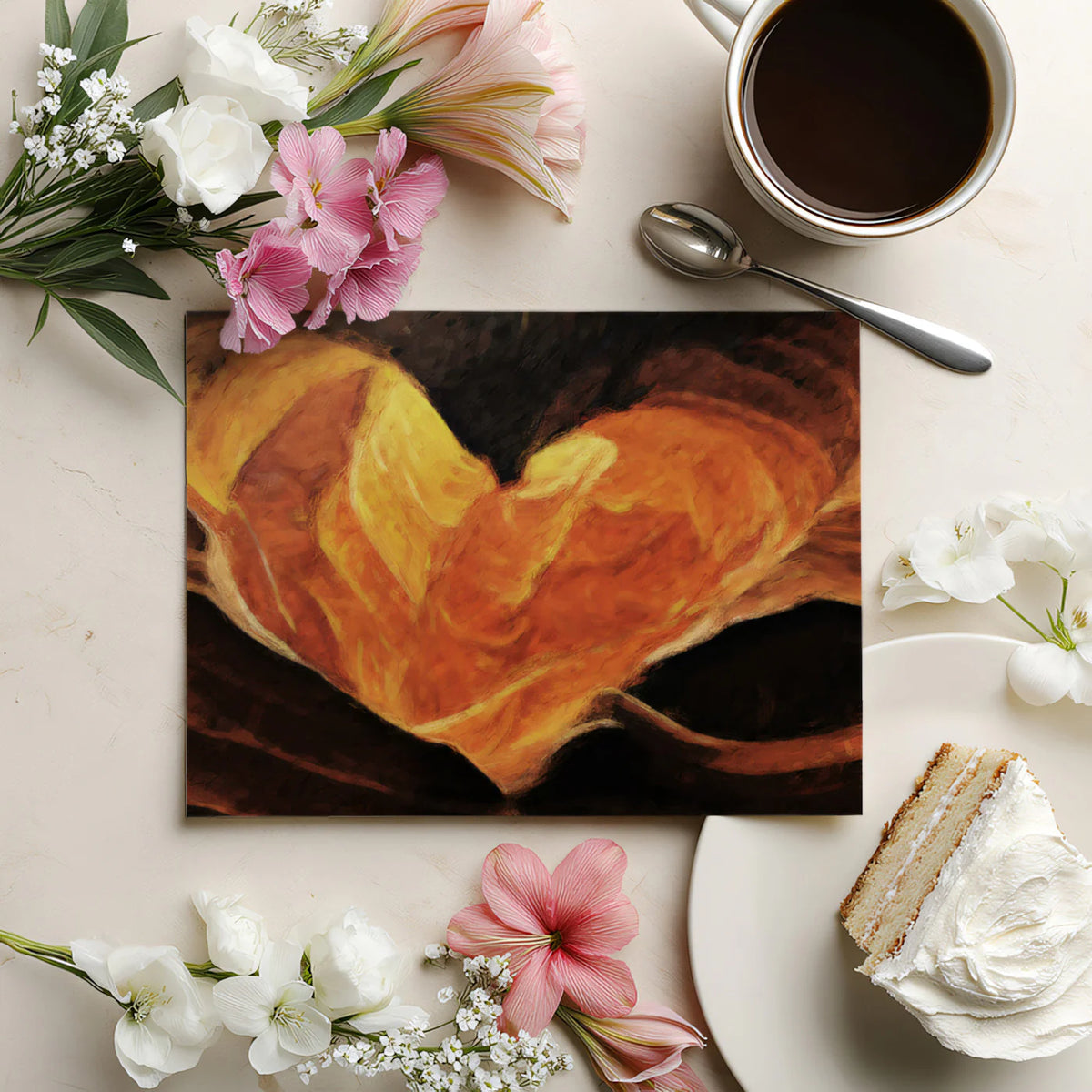 Abstract Amber Heart Mural Wallpaper — Impressionist Wall Art Mural Wallpaper - room preview 03