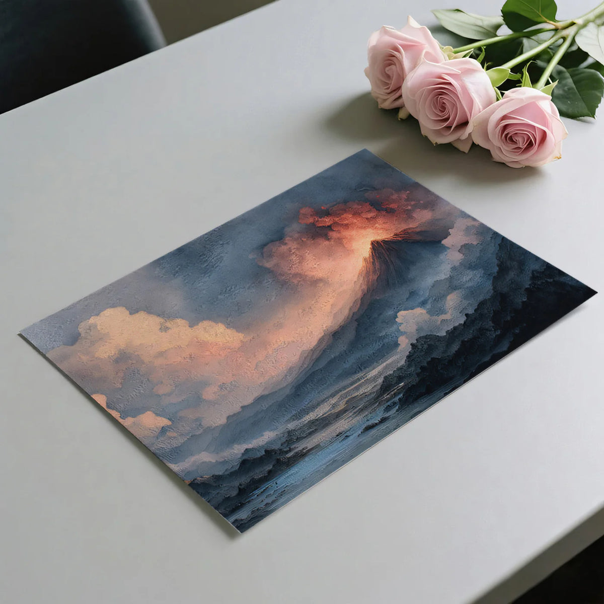 Volcano Ascent Watercolor Mural Wallpaper — Moody Mountain Landscape Mural Wallpaper - room preview 03