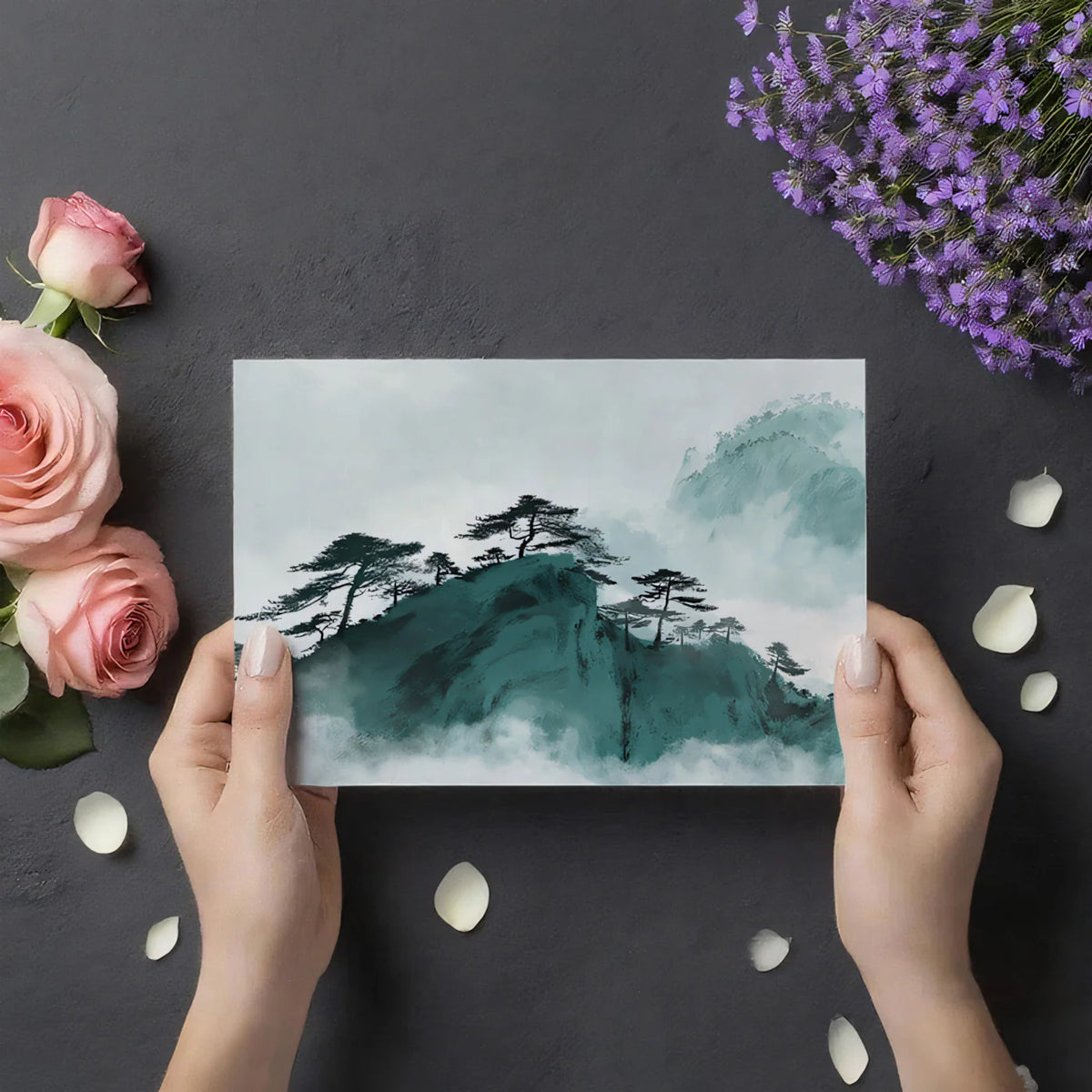 Mist-Shrouded Pine Mountain Mural Wallpaper — Ink Wash Landscape Mural Wallpaper - room preview 03