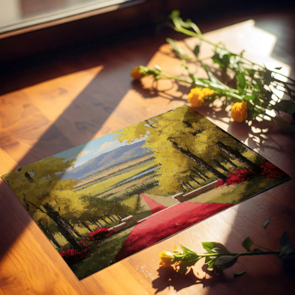 Autumn Vineyard Path Mural Wallpaper — Impressionist Landscape Mural Wallpaper - room preview 03