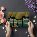 Pointillist Golden Forest Mural Wallpaper — Impressionistic Scenery Mural Wallpaper - room preview 03