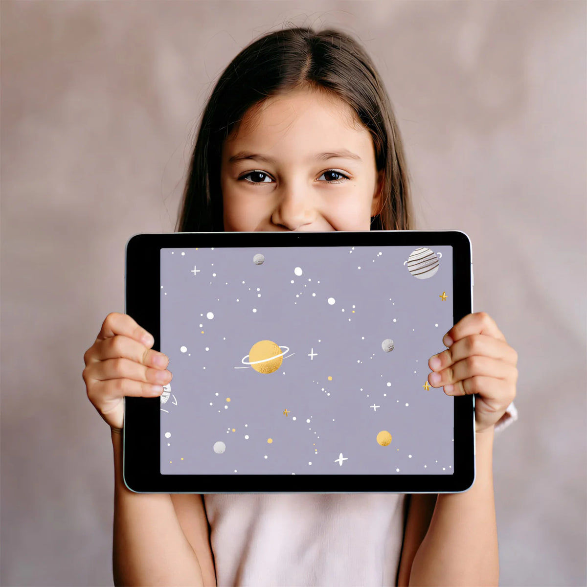Pastel Galaxy Mural Wallpaper —Whimsical Hand-Drawn Planets Mural Wallpaper - room preview 03