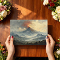 Volcanic Mountain Landscape Mural Wallpaper — Painterly Artistic Scene Mural Wallpaper - room preview 03
