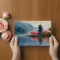Mist-Covered Lakeside Pagoda Mural Wallpaper — Artistic Impression Mural Wallpaper - room preview 03