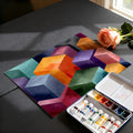 Isometric Watercolor Cube Mural Wallpaper — Modern Geometric Art Mural Wallpaper - room preview 03