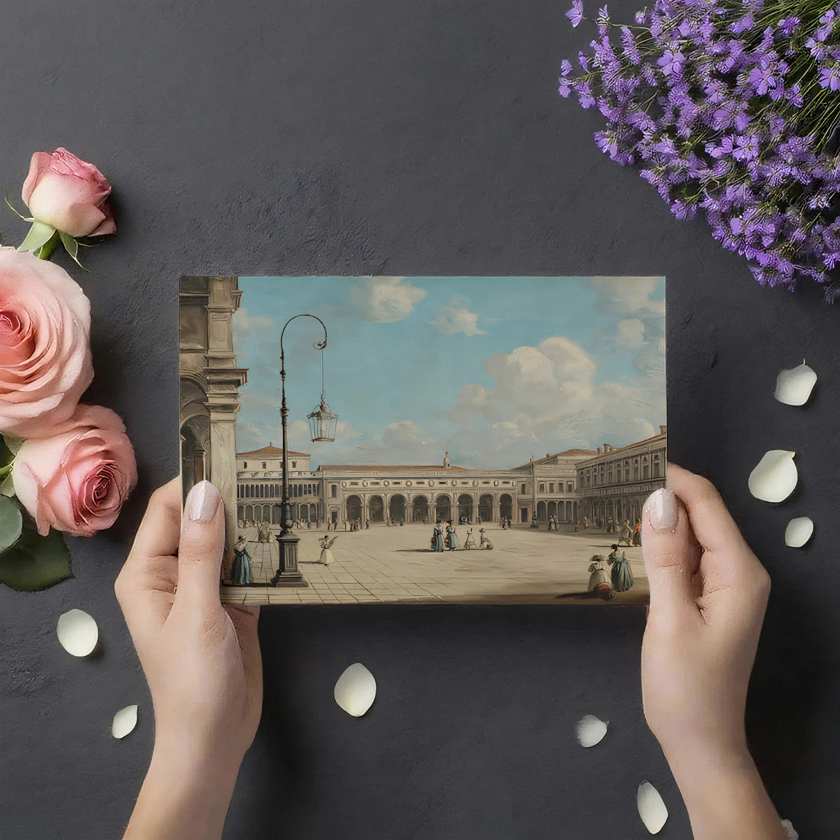Italian Piazza Architectural Mural Wallpaper — Fine Art Painting Mural Wallpaper - room preview 03