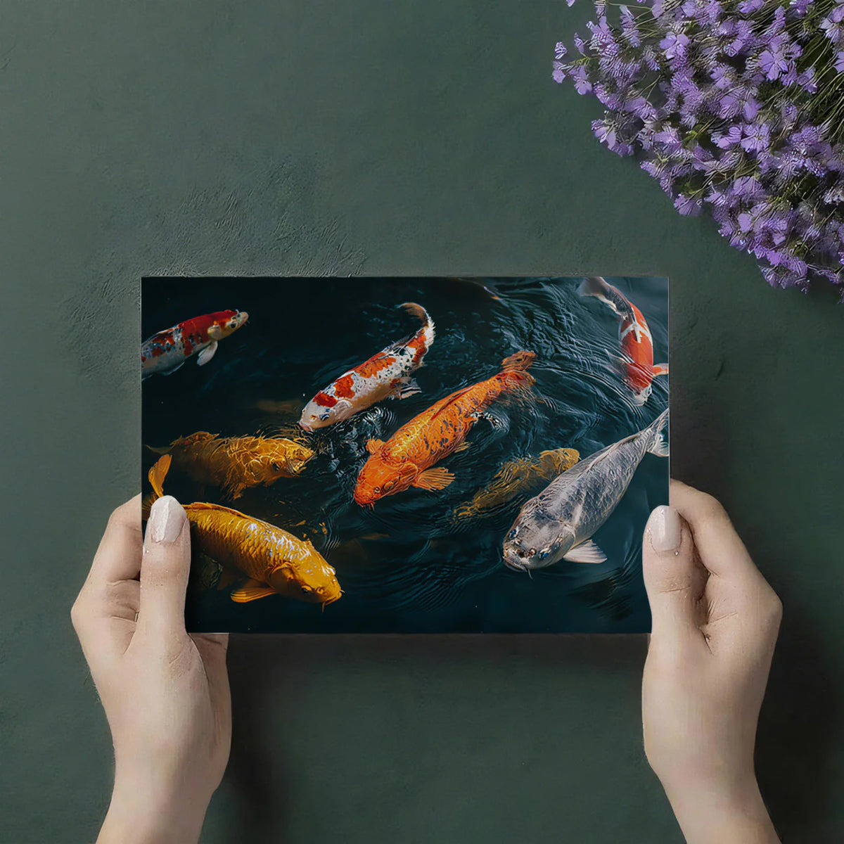 Koi Pond Flow Mural Wallpaper —Realistic Aquatic Nature Scene Mural Wallpaper - room preview 03