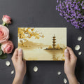 Oriental Pagoda Island Mural Wallpaper — Sepia Mountain Landscape Mural Wallpaper - room preview 03