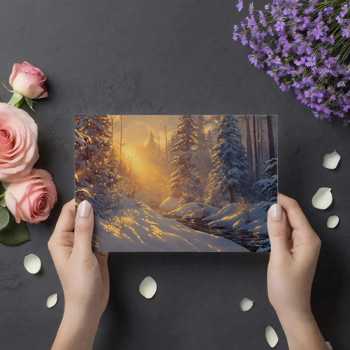 Golden Winter Forest Mural Wallpaper — Radiant Seasonal Landscape Mural Wallpaper - room preview 03