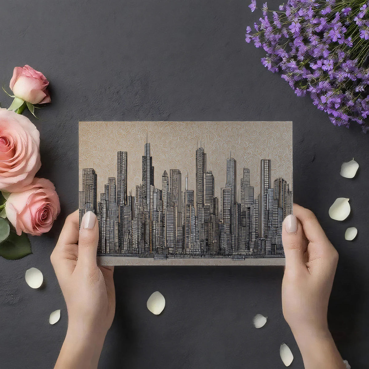 Metropolis Sketch Mural Wallpaper —Modern Architectural Line Art Mural Wallpaper - room preview 03