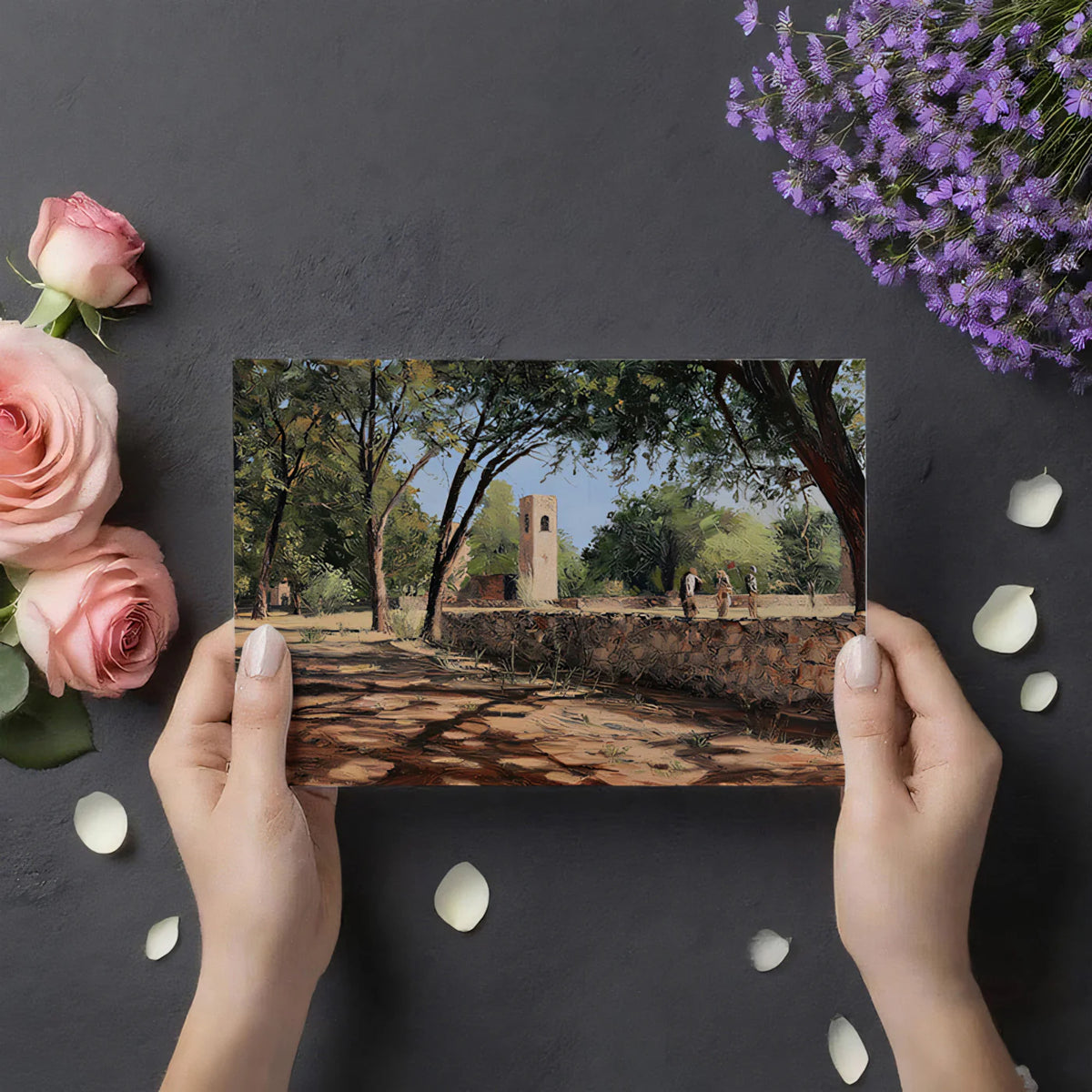 Mediterranean Courtyard Mural Wallpaper — Impressionist Garden Scene Mural Wallpaper - room preview 03