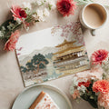 Golden Pavilion & Pink Blossom Mural Wallpaper — Oriental Landscape Mural Wallpaper - room preview 03