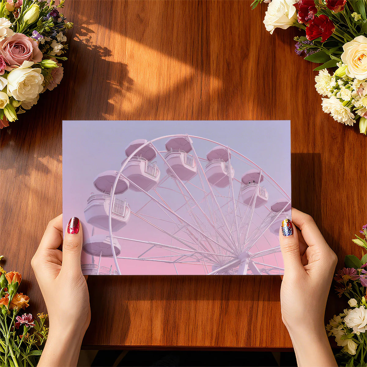 Dreamy Ferris Wheel Mural Wallpaper in Soft Pastel Pink Mural Wallpaper - room preview 03