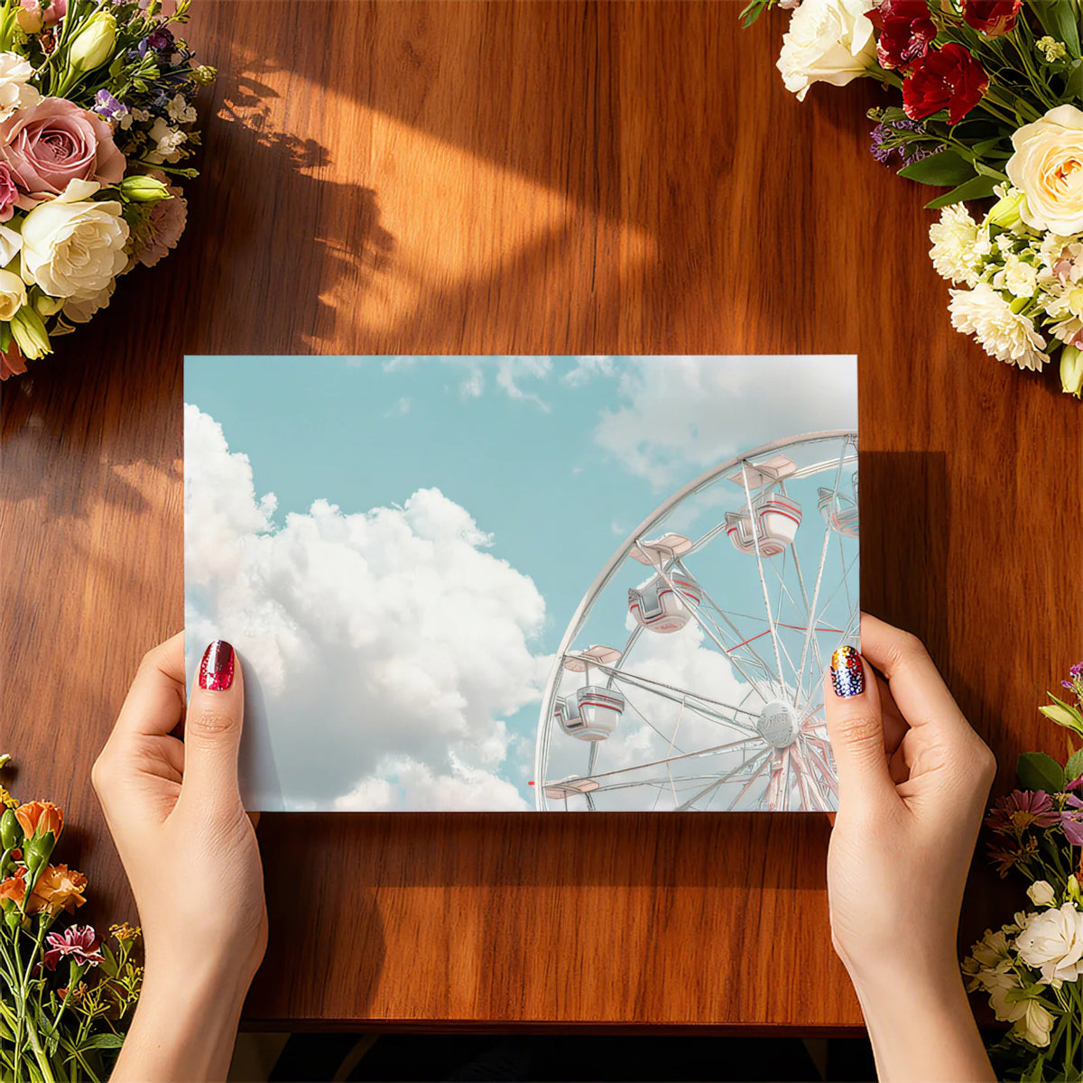 Ferris Wheel Sky Mural Wallpaper — Pastel Carnival Cloud Design Mural Wallpaper - room preview 03