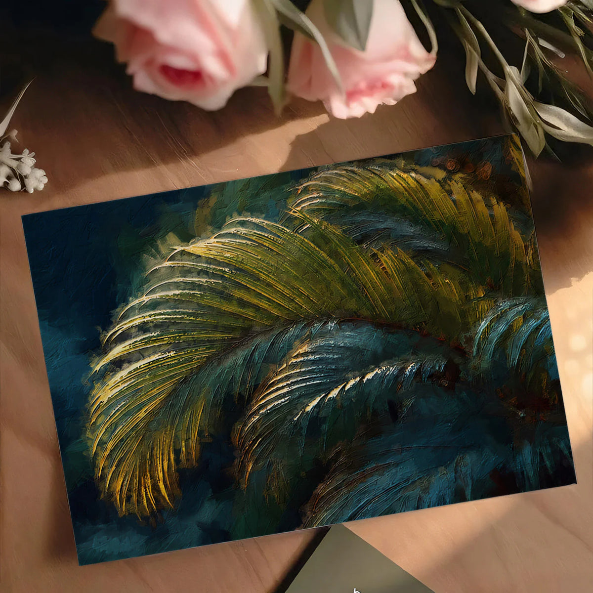Impressionist Palm Leaf Mural Wallpaper — Moody Jungle Art Mural Wallpaper - room preview 03