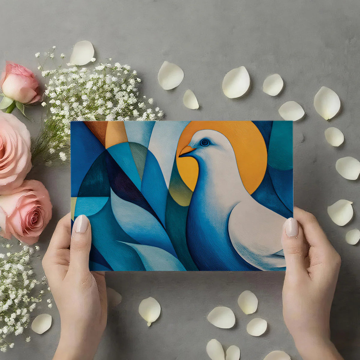 Abstract Dove Geometric Mural Wallpaper — Symbolic Modern Art Mural Wallpaper - room preview 03