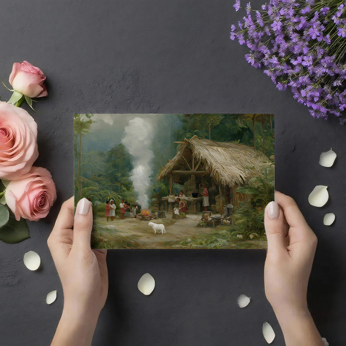 Jungle Settlement Oil Painting Mural Wallpaper — Impressionist Art Mural Wallpaper - room preview 03
