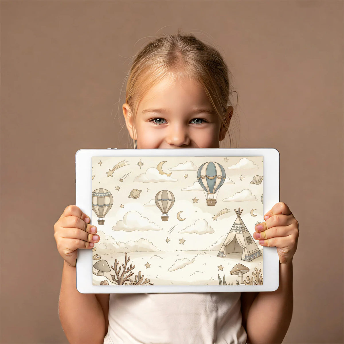 Vintage Sky Adventure Mural Wallpaper — Sepia Sketch Scene Mural Wallpaper - room preview 03