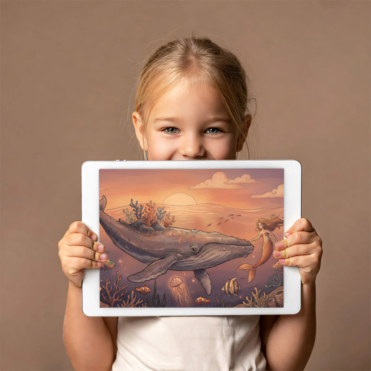 Whale and Mermaid Sunset Mural Wallpaper — Whimsical Fantasy Scene Mural Wallpaper - room preview 03