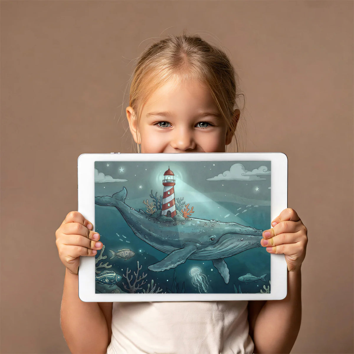 Whale and Lighthouse Ocean Dream Mural Wallpaper — Whimsical Night Mural Wallpaper - room preview 03