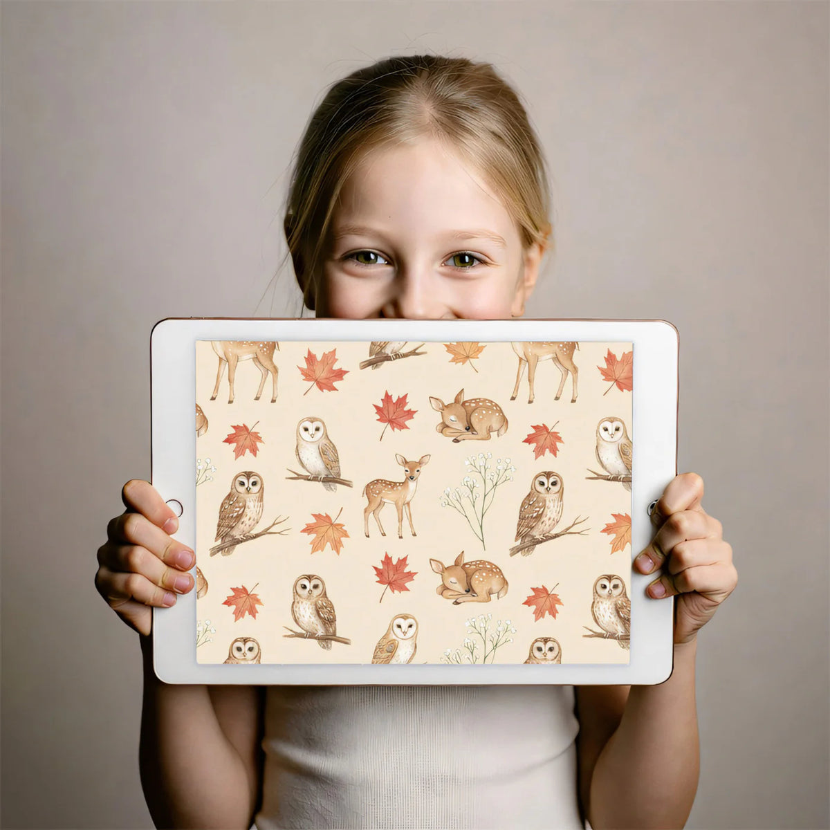 Autumn Woodland Animals Mural Wallpaper — Watercolor Forest Pattern Mural Wallpaper - room preview 03
