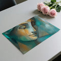 Abstract Cubist Portrait Mural Wallpaper in Teal and Ochre Mural Wallpaper - room preview 03