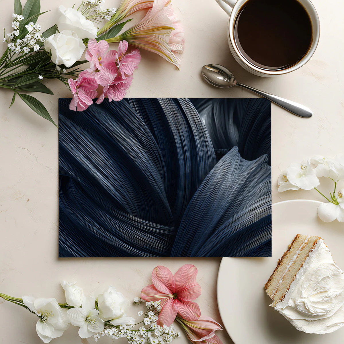 Indigo Fluid Ribbons Mural Wallpaper — Modern Sculptural Design Mural Wallpaper - room preview 03