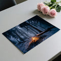 Midnight Campfire Winter Forest Mural Wallpaper —Moody Nature Mural Wallpaper - room preview 03