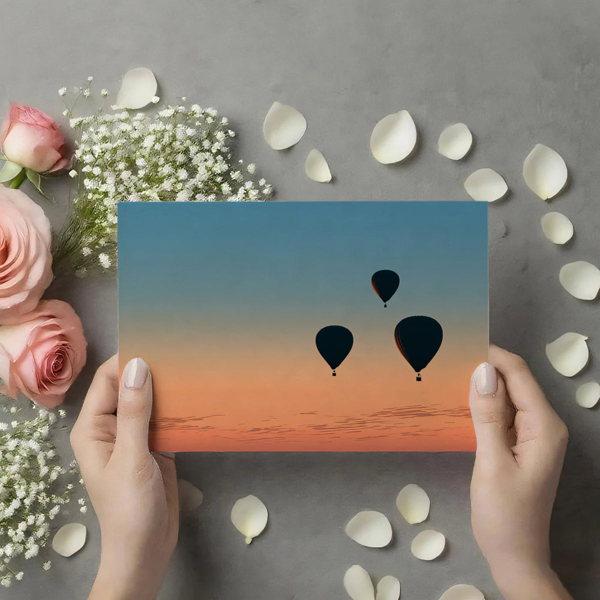 Hot Air Balloon Gradient Mural Wallpaper — Minimalist Sunset Sky Mural Wallpaper - room preview 03
