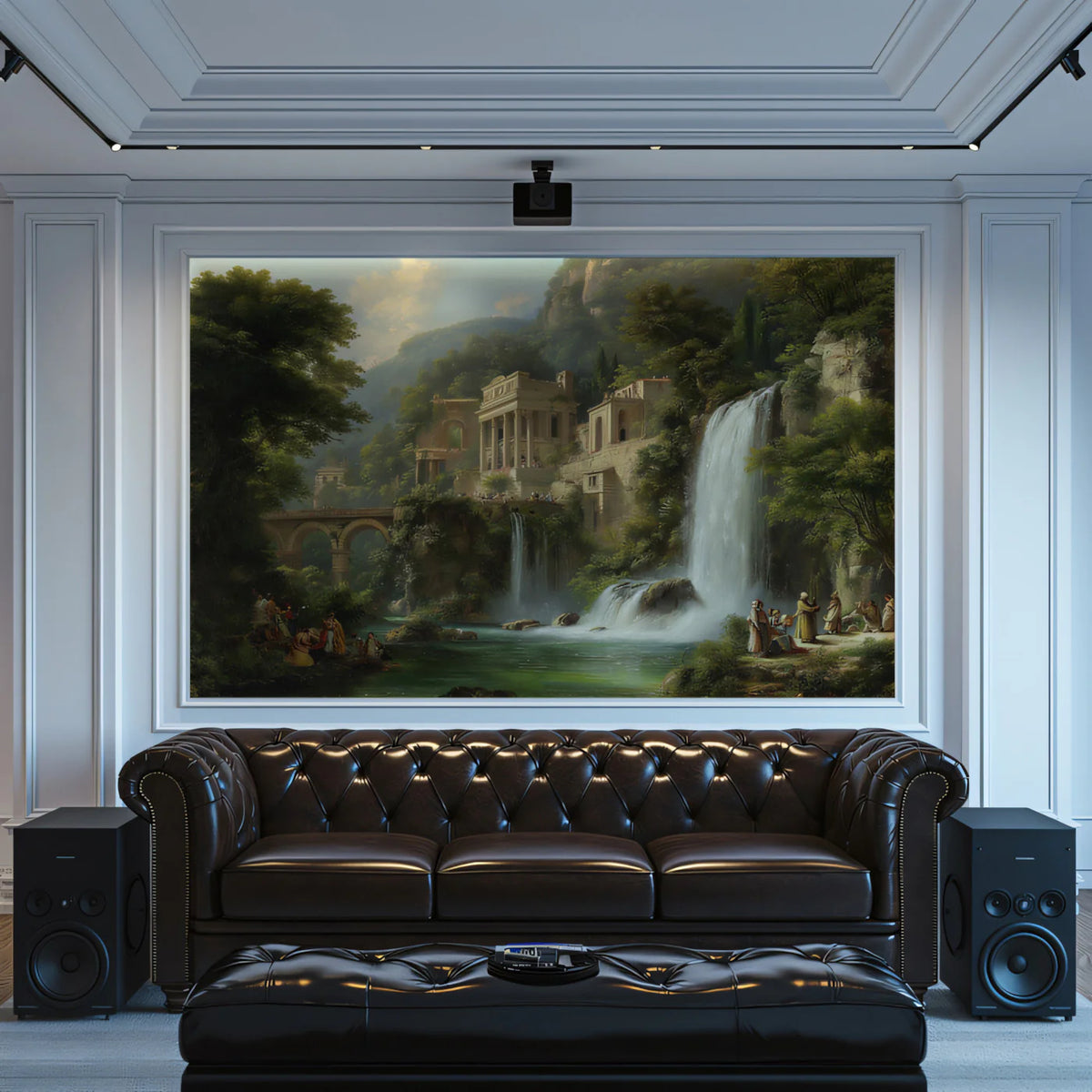 Classical Roman Ruins and Waterfall Landscape Mural Wallpaper - room preview 03