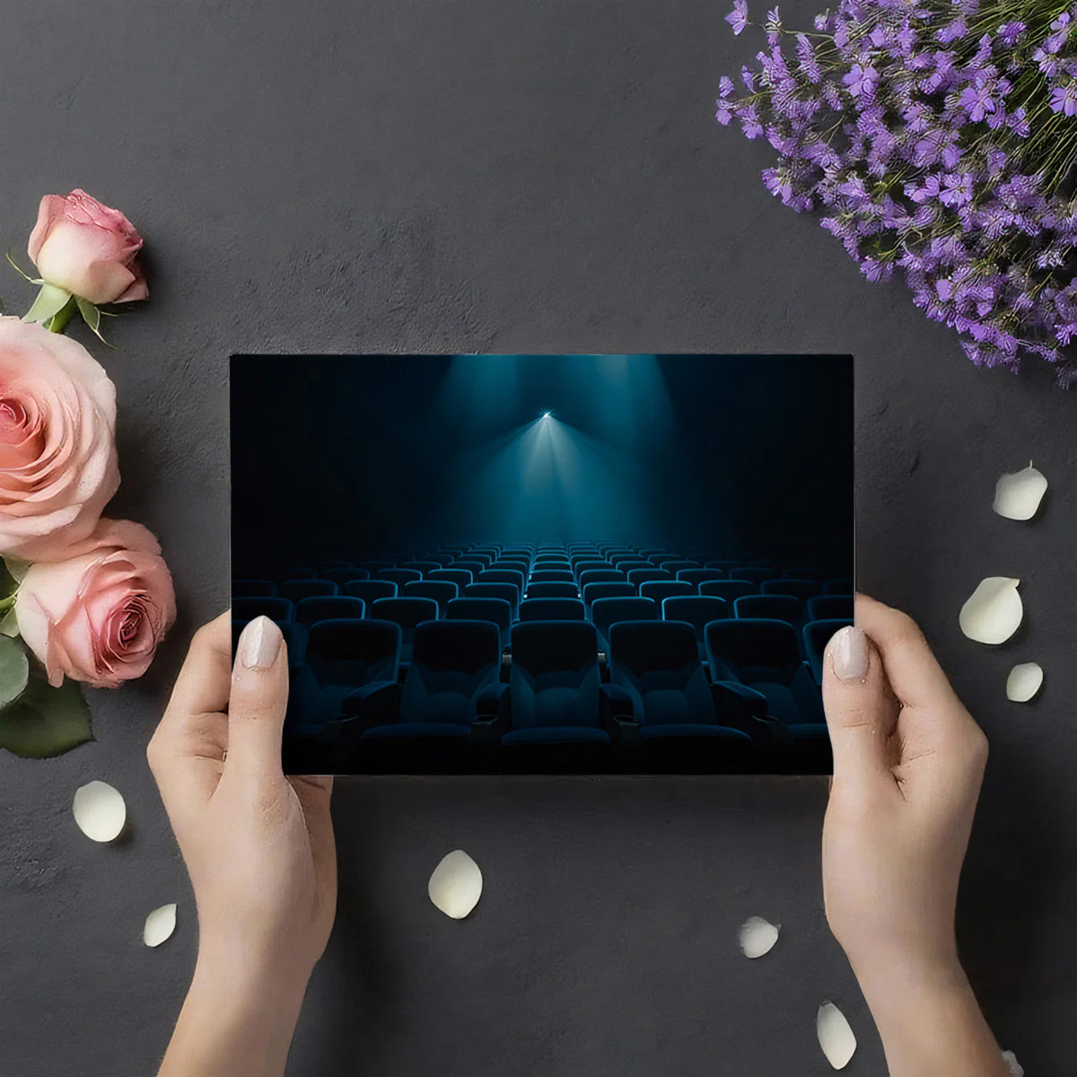 Cinema Theater Spotlight Mural Wallpaper — Dark Media Room Design Mural Wallpaper - room preview 03