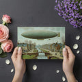 Vintage Airship Village Mural Wallpaper — Whimsical Canal Scene Mural Wallpaper - room preview 03