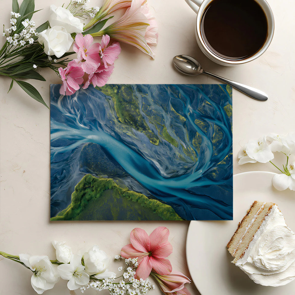 Glacial River Delta Mural Wallpaper — Aerial Nature Pattern Mural Wallpaper - room preview 03